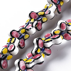 Handmade Porcelain Ceramic Beads Strands, Famille Rose Style, Butterfly, Medium Orchid, 13.5x17.5x7mm, Hole: 2mm, about 28pcs/strand, 11.85~12.05 inch(30.1~30.6cm)