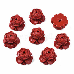 Lotus Zinnober Perlen, Blume, Schamottestein, 12x18x18 mm, Bohrung: 2 mm