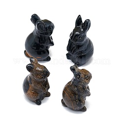 Natural Blue Tiger Eye Sculpture Display Decorations, for Home Office Desk, Rabbit, 17~19x17~18.5x32~37mm