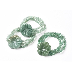 Natürliche grüne Aventurin-Strangarmbänder mit mehreren Strängen, Blume, 2-1/8 Zoll ~ 2-1/4 Zoll (5.5~5.8 cm)
