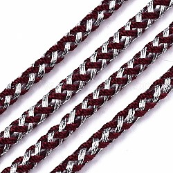 Cordones trenzados de poliéster de dos colores, con hilo plateado metalizado, Para la fabricación de joyas collar pulsera, ladrillo refractario, 3.5mm, alrededor de 54.68 yarda (50 m) / rollo
