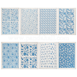 Benecreat 8 styles bleu et blanc porcelaine motif décalcomanies en céramique poterie céramique argile papier de transfert, papier de fleur sous glaçure pour décalcomanie en émail de poterie, 15x21