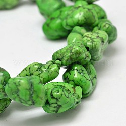 Hebras de cuentas de magnesita natural teñidas, pepita, verde lima, 19~45x22~55mm, agujero: 1 mm, aproximamente 44~100 unidades / 1000 g