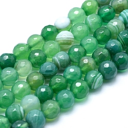 Natural Agate Beads, Dyed, Faceted Round, Medium Spring Green, 12mm, Hole: 1.3mm, about 32pcs/strand, 15.1 inch(38.5cm)