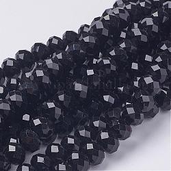 Facetas de cristal negro rondelle cuentas hebras, aproximamente 10 mm de diámetro, 7 mm de espesor, agujero: 1 mm, aproximamente 70~72 pcs / cadena, 18 pulgada