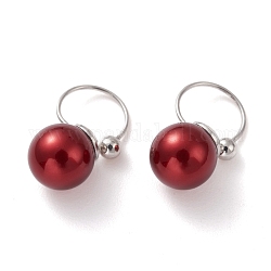 Messing Manschette Ohrringe, mit Acryl Nachahmung Perlen, Runde, cadmiumfrei und bleifrei, Platin Farbe, rot, 16 mm
