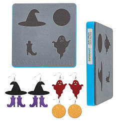 SUPERDANT Halloween Ghost Leather Cutting Die 4 Shapes Earring Wooden Dies Cutting Mold Leather Jewelry Die Cutter Mold with Plastic Protective Box and EVA Foam for Halloween Death Day DIY Craft