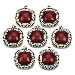 Alloy Pendants, with Rhinestone and ABS Plastic Imitation Pearl, Cadmium Free & Nickel Free & Lead Free, Square, Red, 25x22x7mm, Hole: 1.6mm