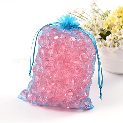 Organza Bags, with Sequins, Sky Blue, about 14cm wide, 20cm long
