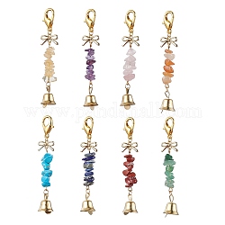 Decorazioni pendenti in ferro da 8 pz 8 stili, con fermagli ad artiglio di aragosta in lega di zinco e perle di pietre preziose, campana, colore misto, 68mm, 1pc / style