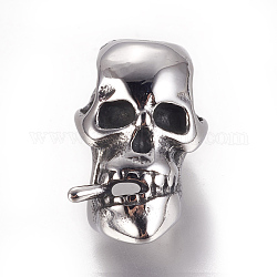 Abalorios de 304 acero inoxidable, cráneo, plata antigua, 22x14x15mm, agujero: 6 mm