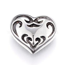 316 Surgical Stainless Steel Cufflinks, Heart, Antique Silver, 15x17.5x7.5mm, Pin: 1mm