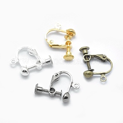 Brass Screw On Clip-on Earring Findings, Spiral Ear Clip, For Non-Pierced Ears, Mixed Color, 18x14x3mm, Hole: 1.6mm