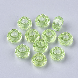 Perle di resina trasparente, perline con foro grande, sfaccettato, rondelle, giallo verde, 14x8mm, Foro: 5.5 mm