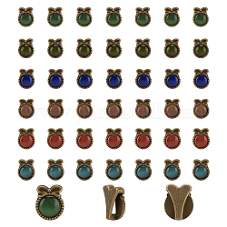 Breloques coulissantes en alliage d'élite pandahall, avec opale, plat et circulaire avec bowknot, accessoires de bracelet, bronze antique, couleur mixte, 16.5x13x7.5mm, Trou: 11x2.5mm, 6 couleurs, 6 pcs / couleur, 36 pcs / boîte