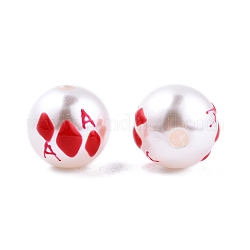 Halloween undurchsichtige ABS-Kunststoff-Perlen-Emaille-Perlen, rund mit diamant, rot, 11.5~12 mm, Bohrung: 2 mm