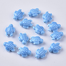 Perline porcellana fatto a mano, luminoso stile porcellanato smaltato, tartaruga, dodger blu, 19x15x8.5mm, Foro: 2 mm