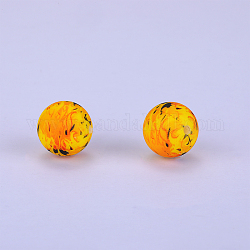 Perles focales rondes en silicone imprimées, orange, 15x15mm, Trou: 2mm