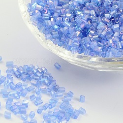 11/0 deux verre taillé perles de rocaille, hexagone, brins.colours arc, bleu, taille: environ 2.2mm de diamètre, environ 4500 pcs/50 g