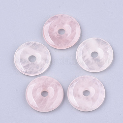 Природного розового кварца подвески, пончик / пи-диск, ширина пончика: 7.3~7.5 мм, 20x3~5 мм, отверстие : 5~5.5 мм