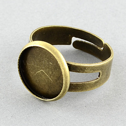Basi di anello in ottone, regolabile, rotondo e piatto, bronzo antico, vassoio: 16mm, 18mm, schiena piatta:13mm