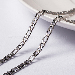 304 Stainless Steel Figaro Chains, Unwelded, with Spool, Stainless Steel Color, 4x3x0.8mm, 6.5x3x0.8mm, about 65.61 Feet(20m)/roll