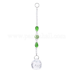 Lustre boule de cristal facetté prismes de capteurs de soleil, avec des perles d'alliage, verte, 190mm