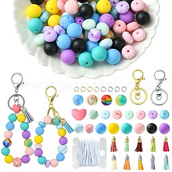 Kit de fabrication de porte-clés en perles de silicone bricolage, couleur mixte, 15mm, Trou: 2mm
