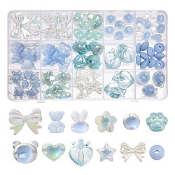 CHGCRAFT DIY Jewelry Making Finding Kit, Including Acrylic & ABS Plastic Imitation Pearl & Silicone Beads, Resin Cabochons, Heart & Flower & Star & Crown & Bowknot & Cat, Light Sky Blue, 73Pcs/box
