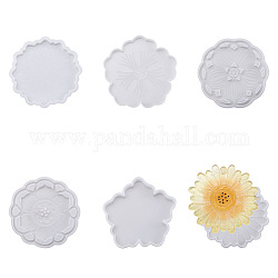 Boutigem 6Pcs 6 Style Silicone Flower Cup Mat Molds Sets, Resin Casting Molds, For DIY UV Resin, Epoxy Resin Craft Making, White, 105~125x7~12mm, 1pc/style
