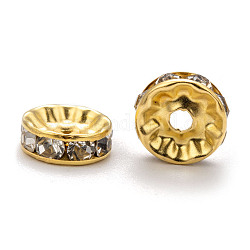 Ferro strass perline, grado a, regolo, rondelle, colore oro, chiaro, misura:circa10mm di diametro, 4 mm di spessore, Foro: 2 mm