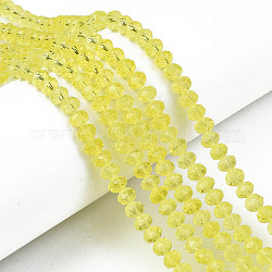 Chapelets de perles en verre, facette, rondelle, jaune, 6x5mm, Trou: 1mm, Environ 85~88 pcs/chapelet, 16.1~16.5 pouce (41~42 cm)