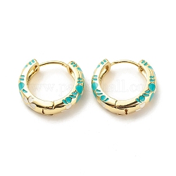Flower Enamel Hoop Earrings, Gold Plated Brass Hinged Earrings for Women, Turquoise, 20x22x5mm, Pin: 0.9mm