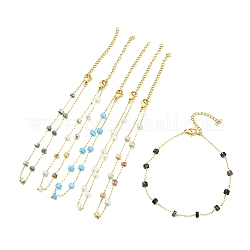 Bracelet de cheville en perles de pierres précieuses mélangées naturelles, avec placage sous vide, chaînes dorées en acier inoxydable 304 pour femmes, 8-3/4~8-7/8 pouce (22.1~22.4 cm)