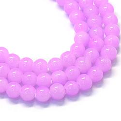 Baking Painted Imitation Jade Glass Round Bead Strands, Plum, 8.5~9mm, Hole: 1.5mm, about 105pcs/strand, 31.8 inch