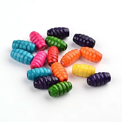 Mixed Lead Free Oval Natural Wood Beads, Dyed, Beads: 15mm long, 8mm wide, hole 3mm