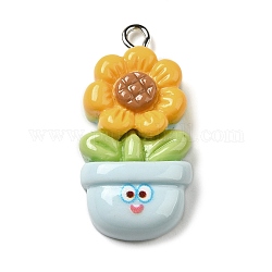 Opaque Resin Pendants, with Platinum Plated Iron Loops, Sunflower Charms, Gold, 31x15x7mm, Hole: 2mm