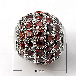 Perline in ottone zirconi, tondo, platino, 10mm, Foro: 1.5 mm