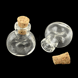 Bouteille en verre plat rond pour les contenants de perles, avec bouchon en liège, souhaitant bouteille, clair, 25x20x11mm, Trou: 6mm, goulot d'étranglement: 10mm de diamètre, capacité: 1 ml (0.03 oz liq.)