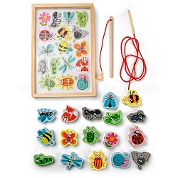 Jeux de pêche magnétiques en bois, jouets montessori, jeu cognitif pour les tout-petits, cadeau éducatif de jouet de perles préscolaire, animaux, 27~45x34~53.5x14mm