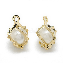 ABS Kunststoff Nachahmung Perlen Charms, mit Messing-Zubehör, Runde, echtes 18k vergoldet, 11.5x8x7 mm, Bohrung: 1 mm
