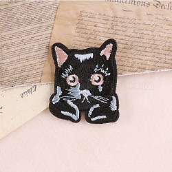 Parches para coser o planchar de tela con bordado computarizado en forma de gato, accesorios de vestuario, negro, 41x35mm