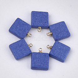Ciondoli di porcellana fatti a mano, smerigliato, con accessori di ottone, quadrato, oro, blu royal, 15.5~17x13x4mm, Foro: 1.5 mm