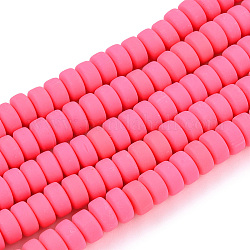 Handgemachte Fimo-Perlen Stränge, für DIY Schmuck Bastelbedarf, Flachrund, tief rosa, 6~7x3 mm, Bohrung: 1.5 mm, ca. 113~116 Stk. / Strang, 15.55 Zoll ~ 16.14 Zoll (39.5~41 cm).