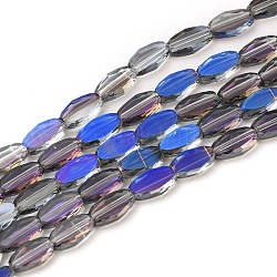 Прозрачные стеклянные бусины гальваническим пряди, граненые, овальные, с половиным покрытием цвета радуги, королевский синий, 10.5x6x3 мм, отверстие : 1.2 мм, около 50 шт / нитка, 21.26'' (54 см)