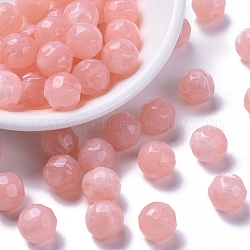 Perles acryliques, style de pierres fines imitation, facette, ronde, rose, 11mm, Trou: 2mm, environ 540 pcs/500 g
