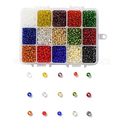 375g perles de rocaille en verre 15 couleurs, couleurs transparentes, ronde, couleur mixte, 6/0, 4~5x2.5~4.5mm, Trou: 1.2~1.5mm, 25 g / couleur