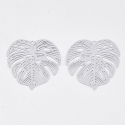 Brass Pendants, Tropical Leaf Charms, Etched Metal Embellishments, Long-Lasting Plated, Monstera Leaf, Platinum, 26x26x0.3mm, Hole: 1.2mm
