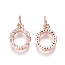 Brass Micro Pave Clear Cubic Zirconia Charms, with Jump Rings, Oval, Rose Gold, 12.5x9x2mm, Jump Ring: 5x0.7mm, Inner Diameter: 3.6mm