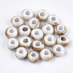 Manuell Porzellan Perlen, Phantasie antiken glasiertem Porzellan, Großloch perlen, Rondell, Leinen, 15x8 mm, Bohrung: 6 mm